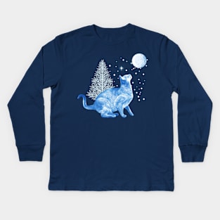 Cat in Winter Solstice Kids Long Sleeve T-Shirt